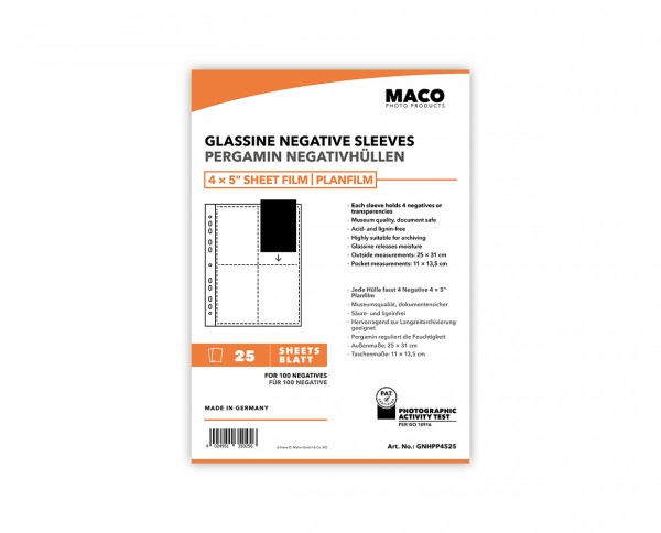 MACO Pergamin Negativhüllen für 4x5' Planfilm | 25 Blatt MACO Pergamin Negativhüllen für 4x5' Planfilm | 25 Blatt von MACO