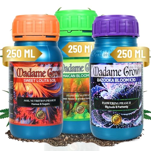 MADAME GROW - Organischer Blütendünger - 3 Phasen der Blüte - Powerblume & Produktiossteigerung - Große Knospen & fettig - Humus, Zucker & MicroNutrients KIT RED ANVIL MG - 3PACK - (3x250ml) von MADAME GROW