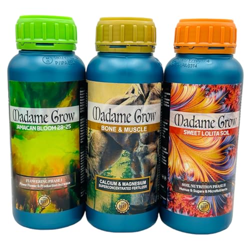 Madame Grow - Kit Dallas - Organische Düngemittel - Stärkt die Ernährung, fördert die Blüte und unterstützt den Stoffwechsel - Sweet Lolita, Bone & Muscle und Jamaican Bloom - je 3 x 500 ml von MADAME GROW