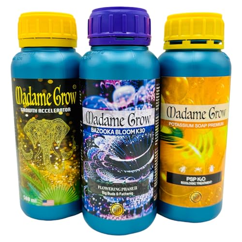 Madame Grow - Mohn-Kit - Organische Düngemittel - Wurzelstimulator, Blütendicker und natürliche Abwehr - Growth Accelerator, Bazooka Bloom und Kaliseife - je 3 x 500 ml von MADAME GROW