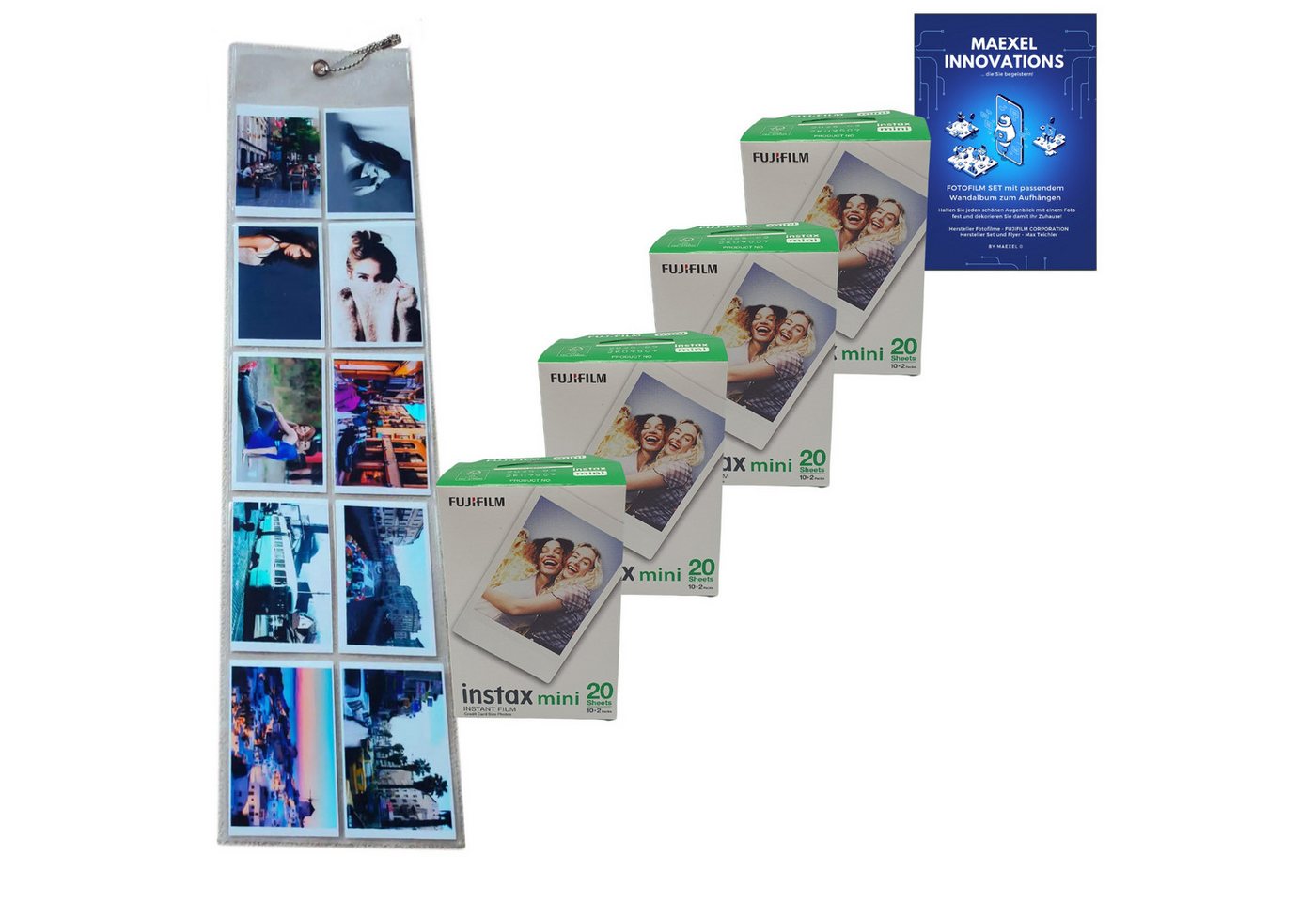 MAEXEL Sofortbildfilm »FUJIFILM 4x Fuji Instax Mini Film Doppelpack mit Wandalbum«, (1-St) von MAEXEL