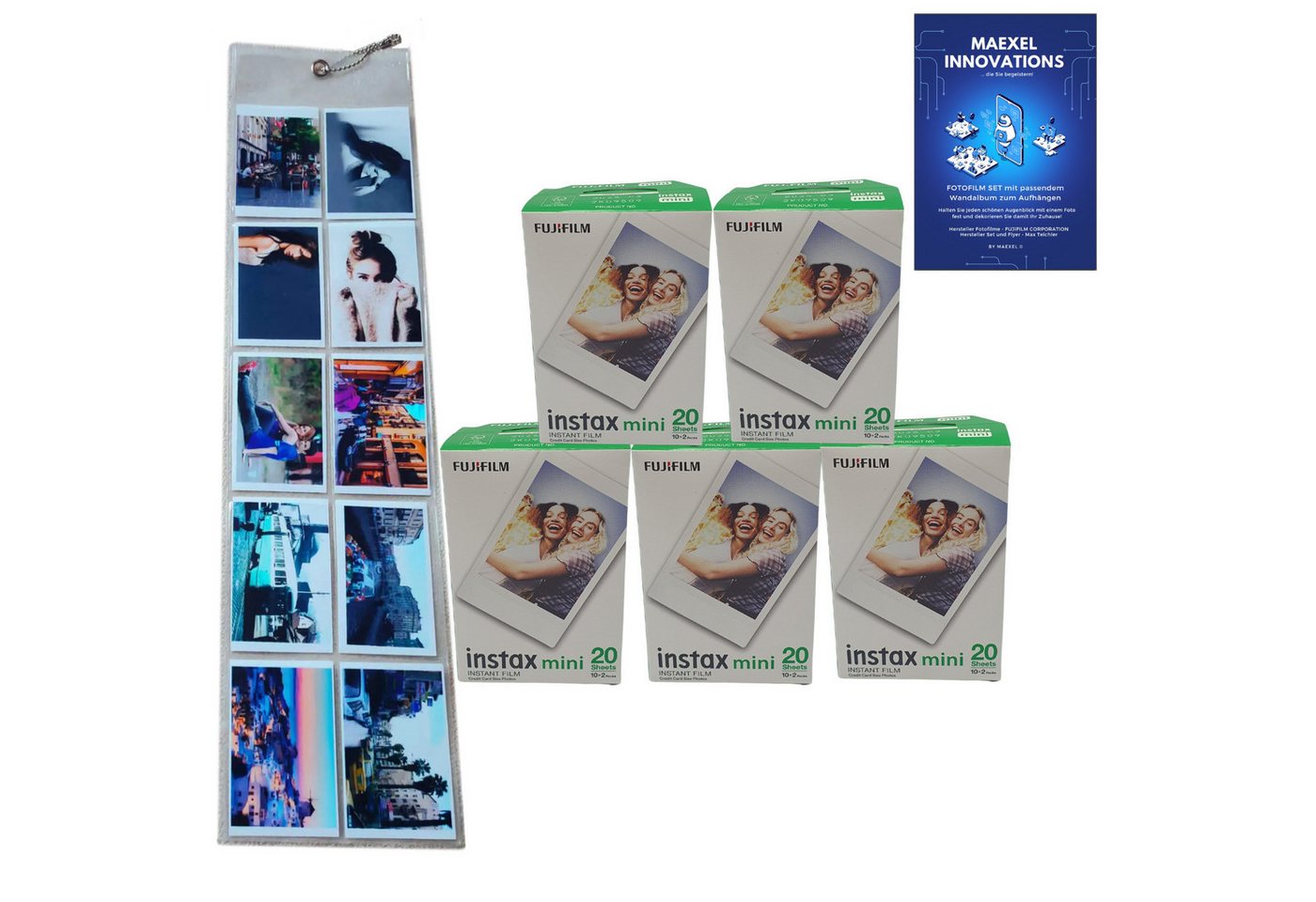 MAEXEL Sofortbildfilm »FUJIFILM 5x Fuji Instax Mini Film Doppelpack mit Wandalbum«, (1-St) von MAEXEL