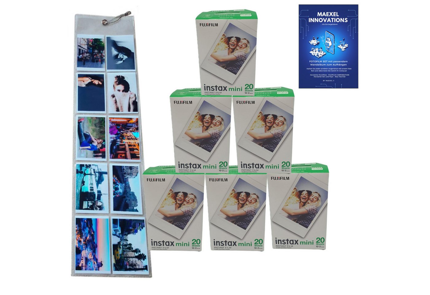MAEXEL Sofortbildfilm »FUJIFILM 6x Fuji Instax Mini Film Doppelpack mit Wandalbum«, (1-St) von MAEXEL