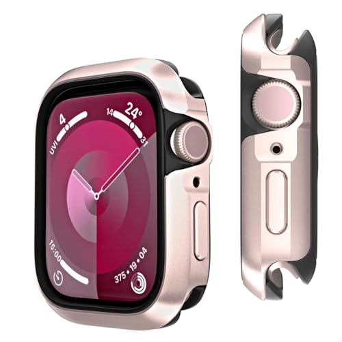 MAGEASY Gehäuse aus Flugzeugaluminium für Apple Watch Serie 9, Apple Watch SE, 8/7/6/5/4 | Hartschale mit stoßdämpfender innerer Stoßstange, maximaler Schutz, 44 mm 45 mm iWatch-Hülle, Odyssey – Rosa von MAGEASY