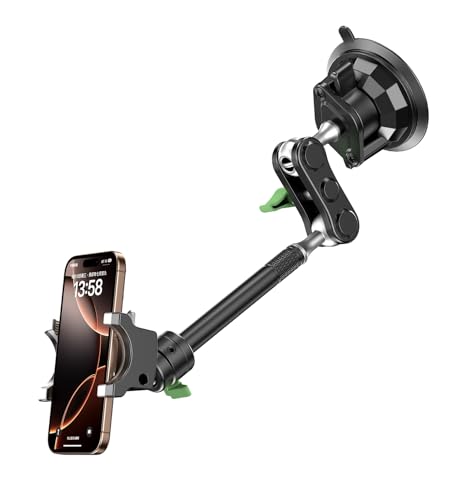 MAGIC JOHN Handyhalterung Auto, 360° Drehbar Auto-Telefonhalterung, Stärkste Saugkraft und Stabile Klemme, KFZ Handy Halterung für iPhone Samsung, Auto für 4-7" Smartphone (Long) von MAGIC JOHN