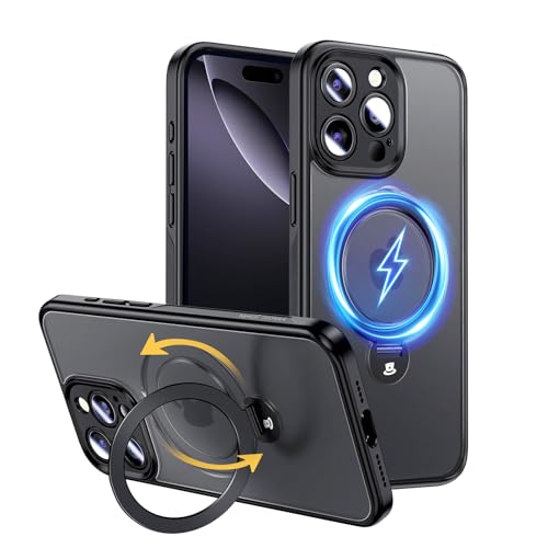 MAGIC JOHN für iPhone 16 Pro Max Hülle [Kompatibel mit MagSafe] (Unsichtbarer Ständer, Umfassender Militärischer Schutz, Verstellbarem Ständer) All-in-One Handyhülle Case (Schwarz) von MAGIC JOHN