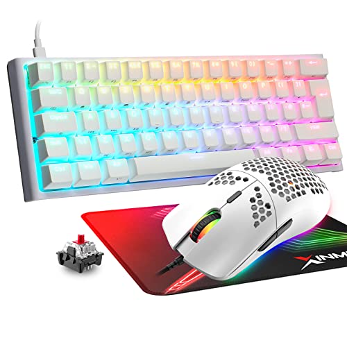 60% Gaming-Tastatur und Maus-Kombination, RGB-Hintergrundbeleuchtung, mechanische Tastatur, leichte Gaming-Maus, 62 Tasten, USB-C-Kabel, Tastatur-Maus, 12000 dpi, für Windows und Mac, PC-Gamer von MAGIC-REFINER