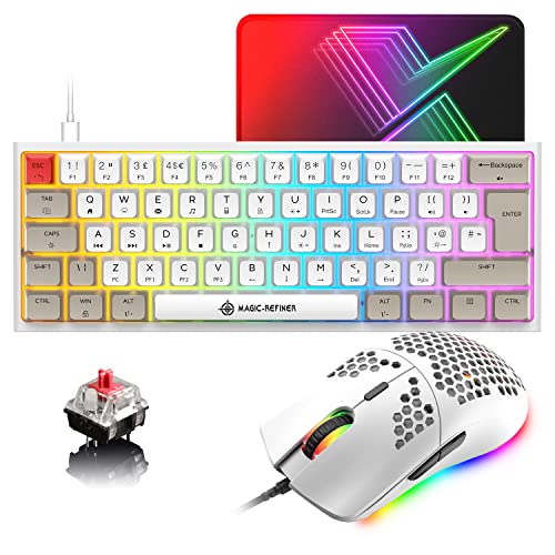 Layout 60% Gaming-Tastatur und Maus-Set, RGB-Hintergrundbeleuchtung, mechanische Tastatur, leichte Gaming-Maus, 62 Tasten, USB-C-Kabel, Tastatur-Maus, 12000 dpi, für Windows und Mac, PC-Gamer von MAGIC-REFINER