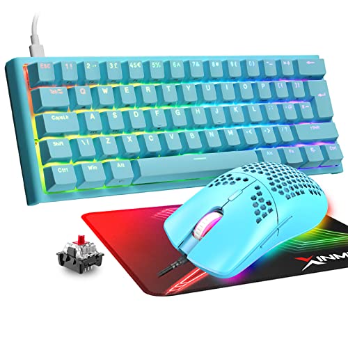MAGIC-REFINER 60% Gaming-Tastatur und Maus-Kombination, RGB-Hintergrundbeleuchtung, mechanische Tastatur, leichte Gaming-Maus, 62 Tasten, USB-C-Kabel, Tastatur-Maus, 6400 DPI, für Windows und Mac von MAGIC-REFINER