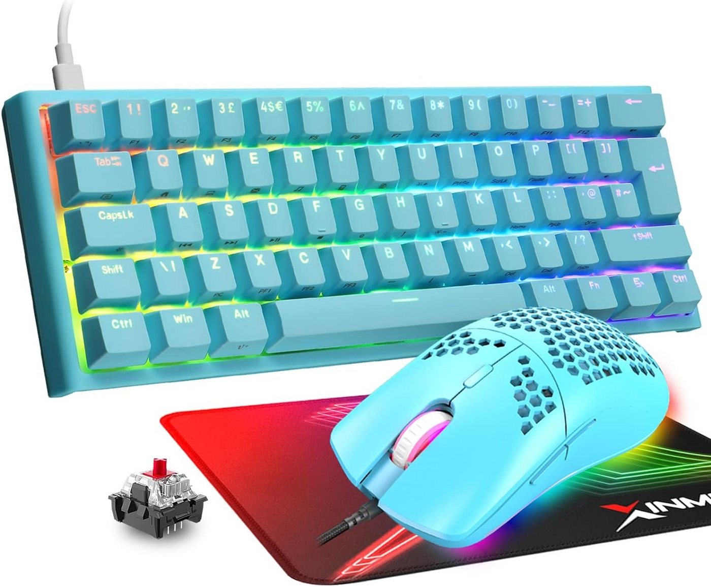 MAGIC-REFINER 60% Gaming-Tastatur und Maus-Kombination, RGB-Hintergrundbeleuchtung Tastatur- und Maus-Set, mechanische Tastatur leichte Gaming-Maus 62 Tasten 12000 dpi von MAGIC-REFINER