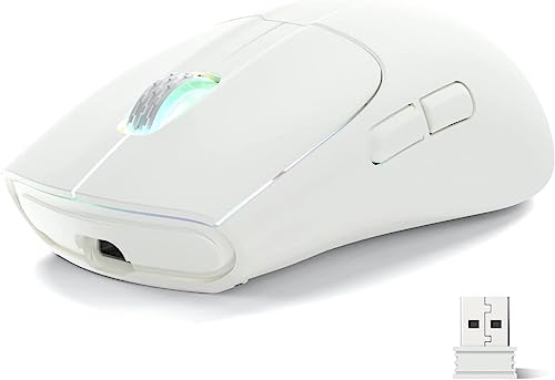 MAGIC-REFINER Attack Shark Aerox X5 Kabellose Gaming-Maus, Ultraleicht 49g, Tri-Mode(BT5.0/2.4G Wireless/Typ-C), RGB Bluetooth Maus, Optischer Sensor Pixart 4000DPI, Lange Akkulaufzeit, PC/MAC-Weiß von MAGIC-REFINER