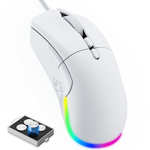 MAGIC-REFINER D19 RGB Gaming Maus, 12000 DPI Ergonomische Maus mit Kabel, RGB-Beleuchtung, 7 Programmierbare Tasten, 12K DPI Sensor, Gewichtstuning, für MMO, MOBA oder FPS Games für PC/MAC, Weiß von MAGIC-REFINER