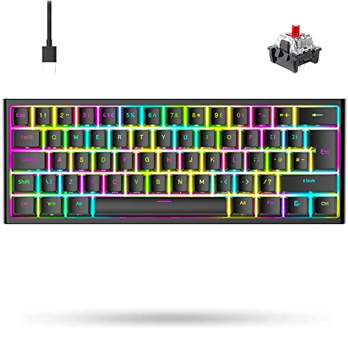 MAGIC-REFINER QWERTY 60% tragbare mechanische Gaming-Tastatur, 14 Chroma-RGB-LED-Licht, Typ C, 62 vollständige Anti-Ghosting-Tasten, ergonomisches Design (schwarzer/roter Schalter) von MAGIC-REFINER