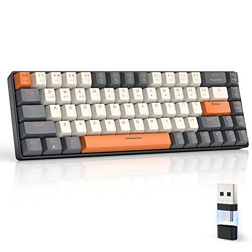 MAGIC-REFINER RK68 Kabellose Mechanische Gaming-Tastatur, Dual-Mode 2.4 GHz Wireless/Bluetooth 5.0, 60% Prozent Tastatur Hot-Swap-fähiger Roter Schalter mit 2-in-1-Empfänger für PC/Mac/Smartphone von MAGIC-REFINER