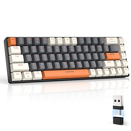MAGIC-REFINER RK68 Kabellose Mechanische Gaming-Tastatur, Dual-Mode 2.4G Wireless/Bluetooth, 60% Prozent Tastatur Hot-Swap-fähiger Roter Schalter mit 2-in-1-Empfänger für PC/Mac/Tablette/QWERTY US von MAGIC-REFINER