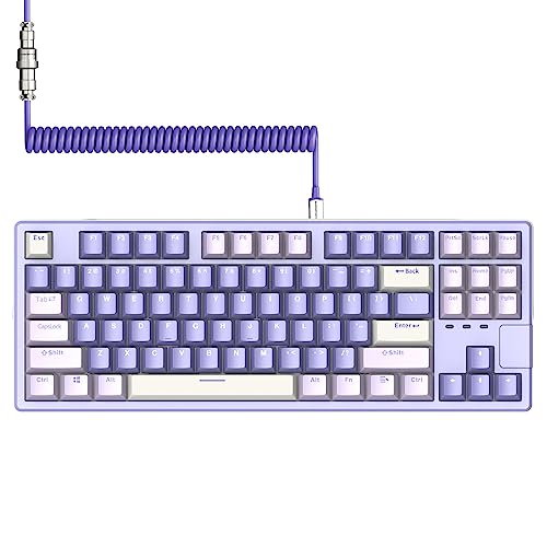 MAGIC-REFINER X87 Gaming-Tastatur, RGB-Lichteffekt, 5 Tasten, TTC-Schaft, PBT dreifarbige Tastatur, ergonomische mechanische Tastatur mit benutzerdefiniertem Spiralkabel/Typ-C Luftfahrtkabel von MAGIC-REFINER