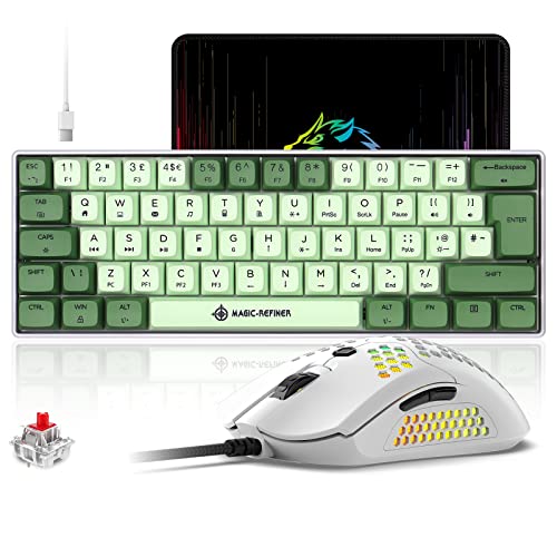 Magic-Refiner 60 % mechanische Gaming-Tastatur und Maus, kabelgebundene kompakte PC-Tastatur mit rotem Schalter, RGB-LED-Hintergrundbeleuchtung, 12000 DPI leichte Maus, Mauspad für Computer/Laptop von MAGIC-REFINER