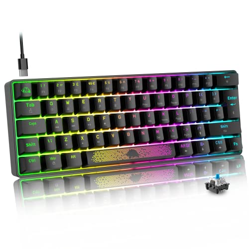 UK Layout 60% mechanische Gaming-Tastatur, Blauer Schalter, Mini-62 Tasten, USB C, RGB Hintergrundbeleuchtungseffekte Rainbow LED-Licht, kompatibel mit Computer Rechner Windows/Laptop/PS4 - Schwarz von MAGIC-REFINER