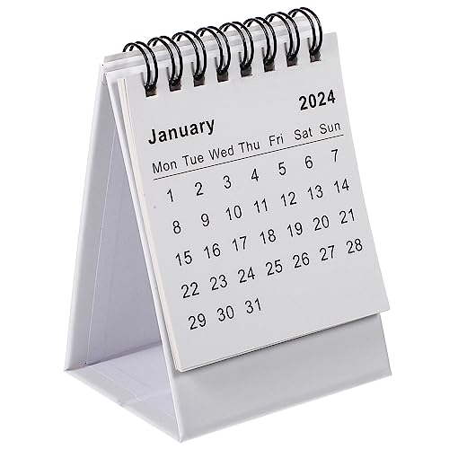 MAGICLULU 2024 Mini-Tischkalender Mit Spulenbindung Stehend Flip-Kalender Agenda-Organizer Terminplaner Für Schule Zuhause Büro Weiß von MAGICLULU
