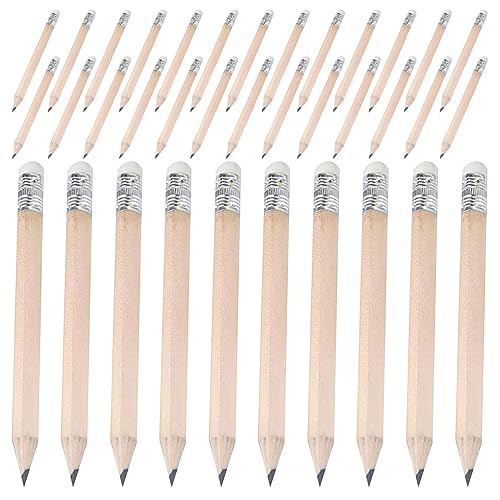 MAGICLULU 50 Stück Naturfarbene Holzstifte Mit Radiergummi Runde Bleistifte Hb-Graphitstifte Zum Zeichnen Skizzieren von MAGICLULU