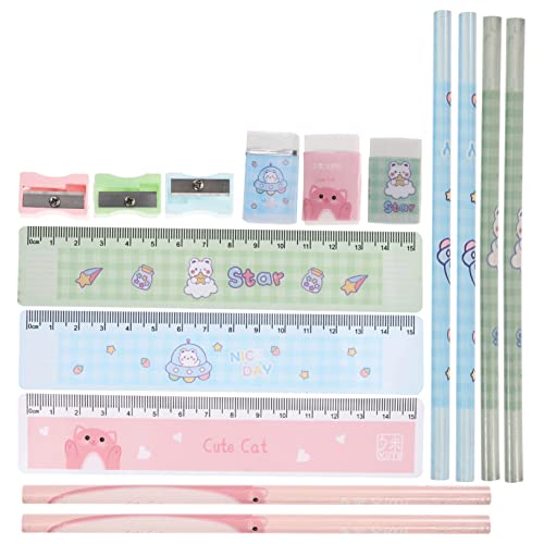 MAGICLULU 6 Sätze Bleistift-set Kunstbleistift Süßer Radiergummi Kawaii-zeug Plastiklineal Schulherren Messlineal Mathematisches Lineal Bleistiftspitzer Kunststift Abs Einfach Büro Herrscher von MAGICLULU