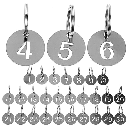 MAGICLULU Nummerierte Edelstahl-Etiketten, 30 Stück, runde Metall-Schlüsselanhänger, ID-Tags mit Ring, Nummer, Schlüsselanhänger für Schlafsaal, Schlüssel, Schließfächer von MAGICLULU