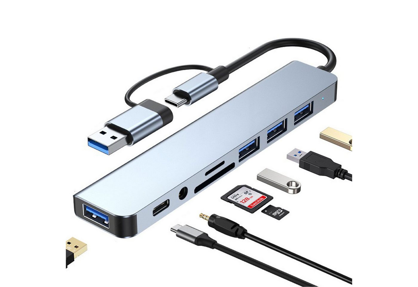 MAGICSHE Aluminium 7-in-1 USB C Hub USB-Adapter, mit USB 3.0 und USB 2.0 Ports von MAGICSHE