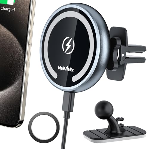 MAGJIEYX Kompatibel 15W Magsafe Autohalterung Ladegerät Handyhalterung Auto mit Ladefunktion Lüftung Magnet Wireless Car Charger für iPhone 12/13/14, Pro/Max/Plus/Mini KfZ Halterung（Grau） von MAGJIEYX