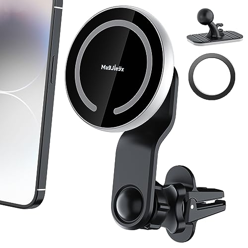 MAGJIEYX Kompatibel mit Magsafe Autohalterung Magnetische Handyhalterung 360° Verstellbarer Starker Magnetischer Handyhalter Auto für iPhone 15 14 13 Pro Max Plus Magsafe Case & All Phones Metallring von MAGJIEYX