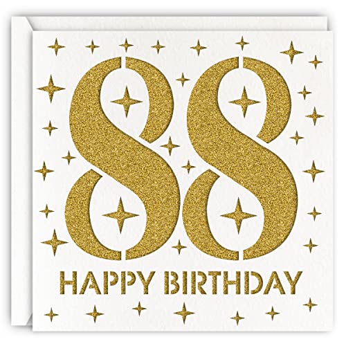 Goldfarbene Geburtstagskarte zum 88. Geburtstag, lasergeschnitten, glitzernd, Geschenk für Mutter, Großmutter, Vater von MAGJUCHE