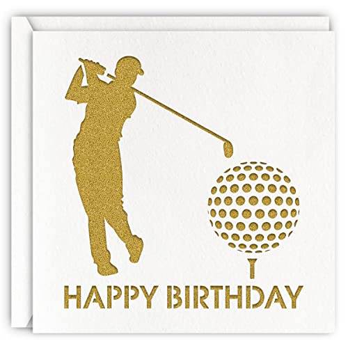 Goldfarbene Golf-Geburtstagskarte, glitzernd, lasergeschnitten, Grußkarte für Vater, Großvater, Ehemann von MAGJUCHE