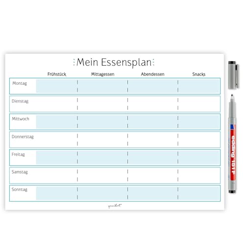 Mein Essensplan I dv357 I DIN A4 I Whiteboard Essensplaner für die ganze Woche I abwischbar I blau I mit selbstklebender Rückseite von MAGSTICK