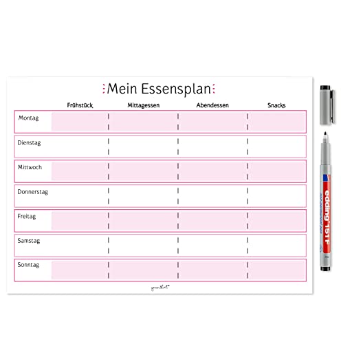 Mein Essensplan I dv359 I DIN A4 I Whiteboard Essensplaner für die ganze Woche I abwischbar I rosa I mit selbstklebender Rückseite von MAGSTICK