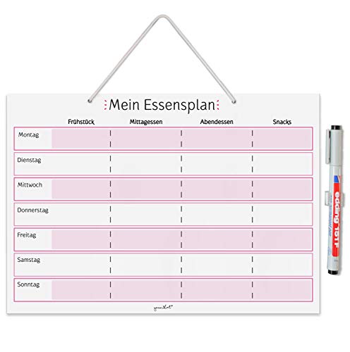 Mein Essensplaner zum Aufhängen in DIN A4 I Whiteboard Planer für die ganze Woche I abwischbar I Rosa I mit Aufhängung, Stifthalter und Stift I dv_920 von MAGSTICK