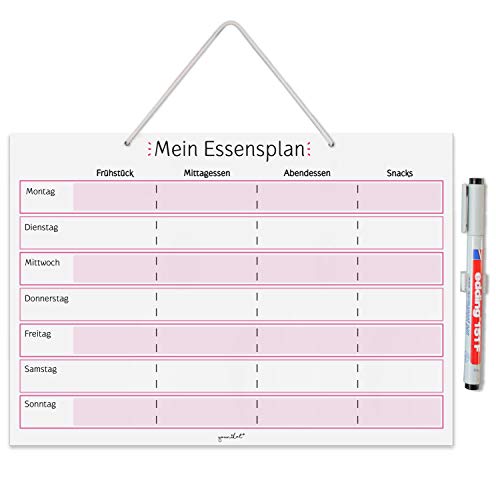 Mein Essensplaner zum Aufhängen in DIN A4 I Whiteboard Planer für die ganze Woche I abwischbar I Rosa I mit Aufhängung, Stifthalter und Stift I dv920 von MAGSTICK