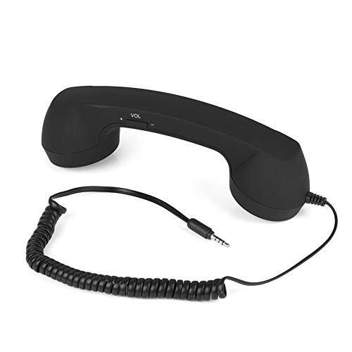 MAGT Retro Handset, Kabelgebundenes Headset Anti Strahlung Vintage Kabelgebundener Telefonanrufempfänger 3,5 mm Handy Kopfhörer mit Mikrofon(Schwarz) von MAGT