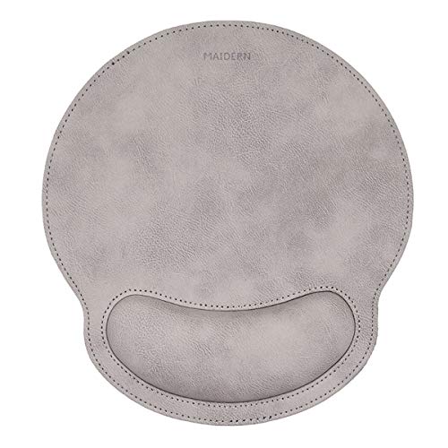 MAIDERN Ergonomisches Leder-Mauspad mit wasserdichter Oberfläche aus Wrist Comfort Memory Foam- Smoke Grey von MAIDERN