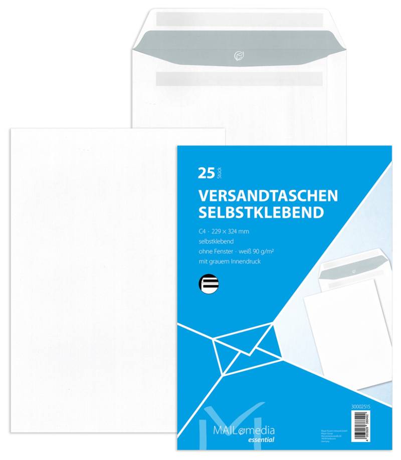 MAILmedia Versandtasche weiß, C4, ohne Fenster,selbstklebend von MAILmedia