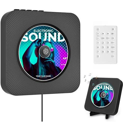 Bluetooth CD-Player Portable, CD-Musik-Player mit Dual-Lautsprecher, Wandmontage/Desktop-CD-Player mit Power Switch Line, Unterstützung FM Radio/AUX/USB Anschluss, inklusive Fernbedienung von MAITE