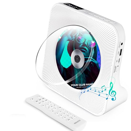 CD Player mit Bluetooth-Transmitter, tragbarer Bluetooth CD Player mit Timer, Staubschutzhülle, FM-Radio/USB/AUX-Anschluss, Home Music Player mit Fernbedienung, kabelgebundener Kopfhörer von MAITE