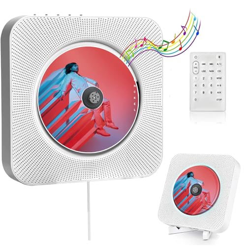 CD-Player mit HiFi-Lautsprecher,Wandmontierbarer Bluetooth-CD-Player für Zuhause FM-Radio/USB/Kopfhöreranschluss AUX-Eingang mit Fernbedienung, tragbarer Musik-CD-Player Audio mit Zugschalter von MAITE