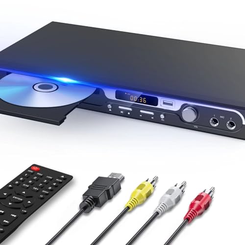 Maite 1080P HD DVD Player für TV, HDMI DVD Player mit doppelten Mikrofoneingängen, Region Free DVD Player Support USB/SD-Karte Input HDMI/AV Output, Metal Button und Dolby Sound von MAITE