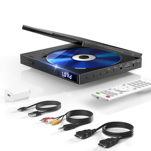 Slim DVD-Player, kompakter DVD-Player für TV, 1080P HDMI DVD-Player für alle Regionen frei, Playbakc-Speicher, HDMI/AV-Ausgang, USB 2.0, unterstützt PAL/NTSC von MAITE
