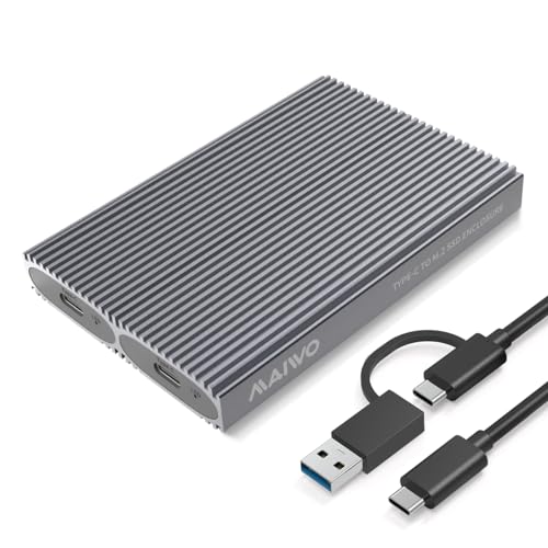 MAIWO 2 Bay M.2 NVMe SSD-Gehäuse, USB 3.1 Gen2 Typ-C, 10 Gbit/s, unterstützt UASP, werkzeuglos, unterstützt 2230/2242/2260/2280 M Key/B&M Key Aluminiumgehäuse von MAIWO