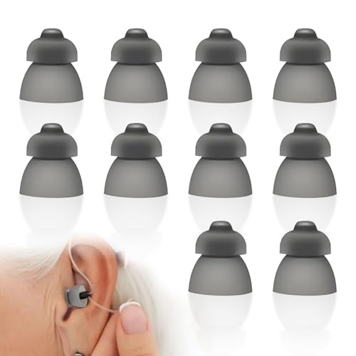 10 Stück Hörgerätekuppeln, Weiche Silikon Soundverstärker Ohrstücke, Doppelschicht Offene Kuppeln Ersatz Hörgerät Zubehör für Senioren (L, 13mm) (Grau, M) von MAIXIANGGUOJI