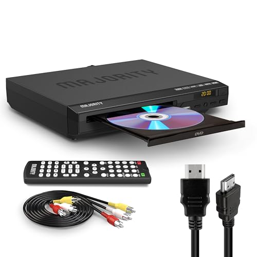 HDMI DVD Player für Fernseher | 1080P Region Frei DVD-Spieler für Smart TV | Mini DVD Spieler mit USB, CD & MP3 | HDMI Kabel, RCA Kabel & Fernsteuerung inklusive | Majority DVD Player von MAJORITY
