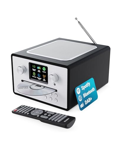 Internetradio mit CD Player & DAB Plus | Küchenradio mit Bluetooth & FM Radio | Digitalradio WLAN mit Spotify Connect, Podcasts | EQ, Farbdisplay, Inklusive Fernbedienung | MAJORITY Homerton (Schwarz) von MAJORITY