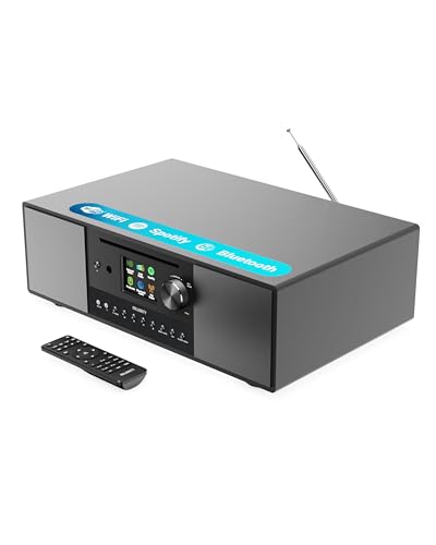 Internetradio mit CD Player & Bluetooth | 120W 2.1 Stereo DAB+ Küchenradio mit Eingebauter Subwoofer | Internet Radio WLAN mit Spotify Connect, Podcasts, FM | Farbdisplay | MAJORITY Quadriga (Schwarz) von MAJORITY