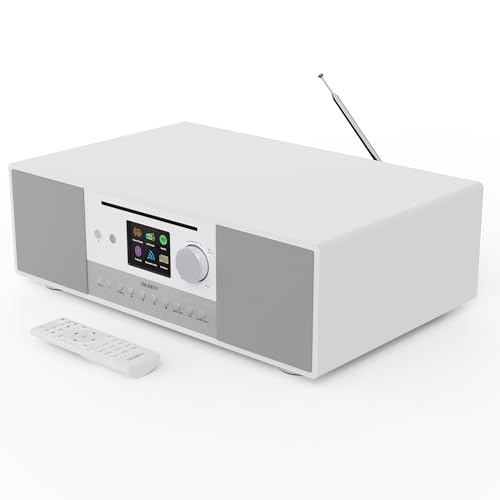 Internetradio mit CD Player & Bluetooth | 120W 2.1 Stereo DAB+ Küchenradio mit Eingebauter Subwoofer | Internet Radio WLAN mit Spotify Connect, Podcasts & FM | Farbdisplay | MAJORITY Quadriga (Weiß) von MAJORITY