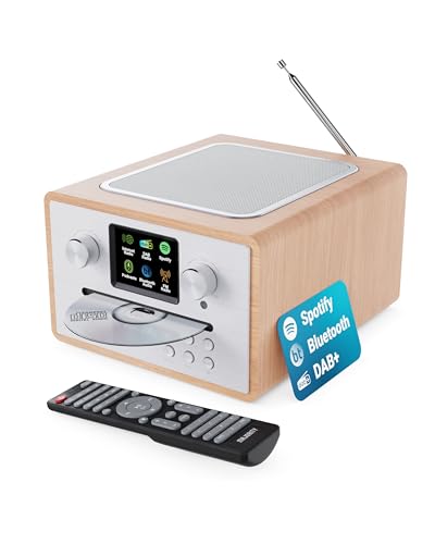 Internetradio mit CD Player & DAB Plus | Küchenradio mit Bluetooth & FM Radio | Digitalradio WLAN mit Spotify Connect, Podcasts | EQ, Farbdisplay, Inklusive Fernbedienung | MAJORITY Homerton (Eiche) von MAJORITY